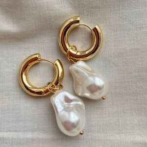 Gold Hoop Earrings with Pearl Drops